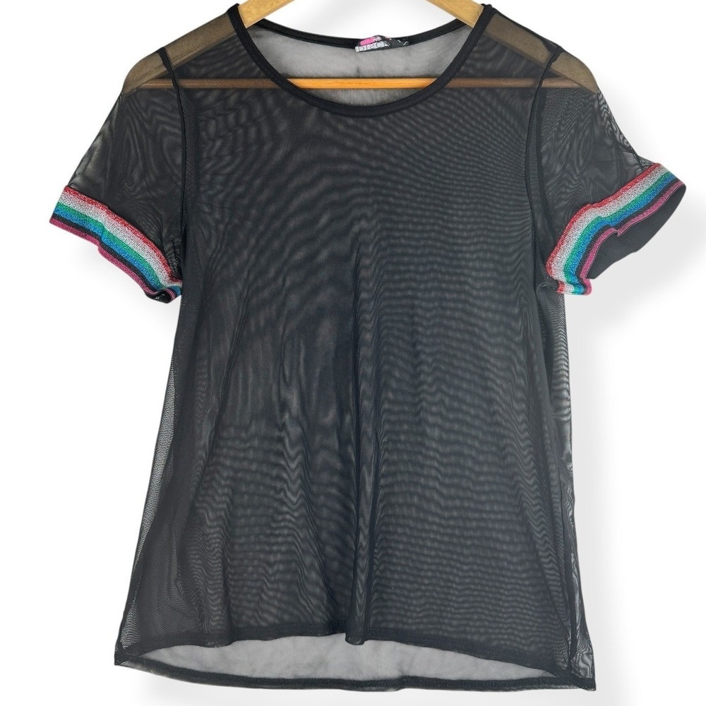 Discreet Mesh Top Womens Size Small Y2K Rave Festival Sheer Edgy Clubwear Party